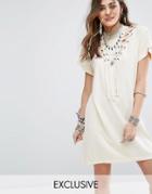 Sacred Hawk T-shirt Dress With High Neck And Lattice Tie Cut Outs - Cream