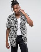 Pull & Bear Short Sleeve Floral Shirt In Black - Black