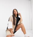 Asos Design Tall Oversized T-shirt Dress With Half And Half Color Block-multi