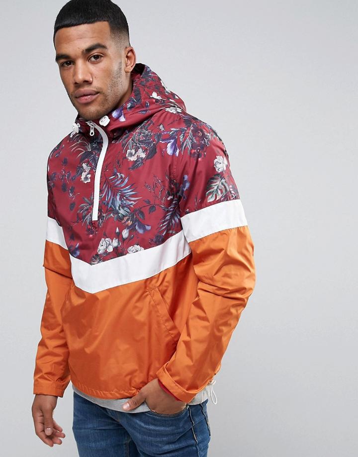 Asos Overhead Windbreaker In Palm Print - Red