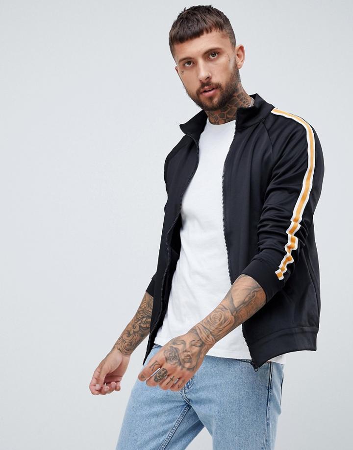 Bershka Track Jacket In Black With Side Stripe - Black