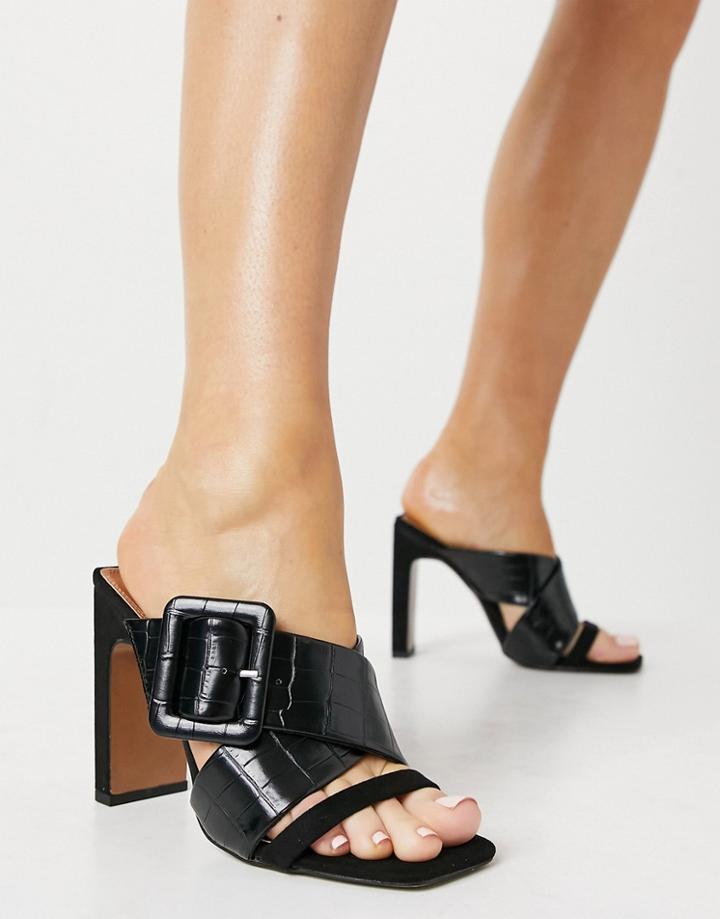 Asos Design Nanda Buckle Feature High Heeled Mules In Black