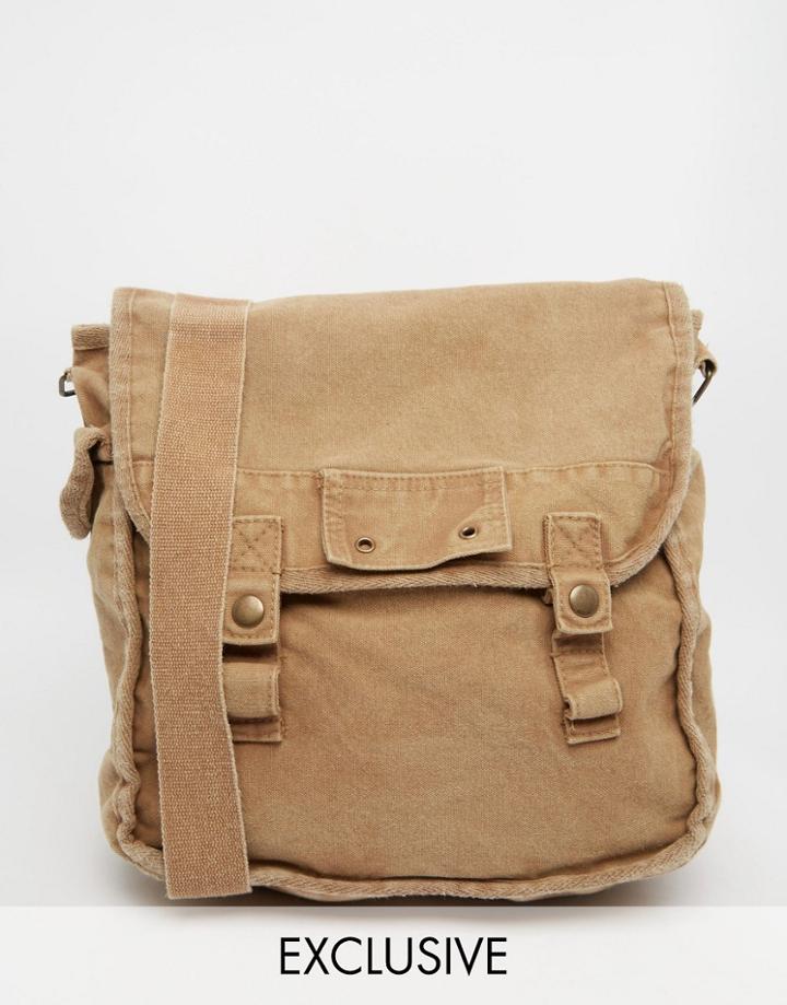 Reclaimed Vintage Overdyed Messenger Bag - Beige