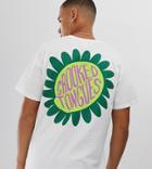 Crooked Tongues Oversized T-shirt In White With Back Flower Print - White