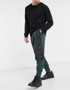 Asos Design Oversized Sweatpants In Deep Green With Washed Black Nylon Utility Details & Deep Rib