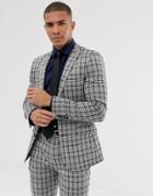 Asos Design Super Skinny Suit Jacket In Gray Tonal Check Jersey - Gray