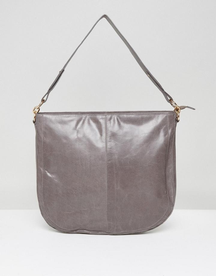 Urbancode Leather Crescent Saddle Bag With Detachable Strap - Gray
