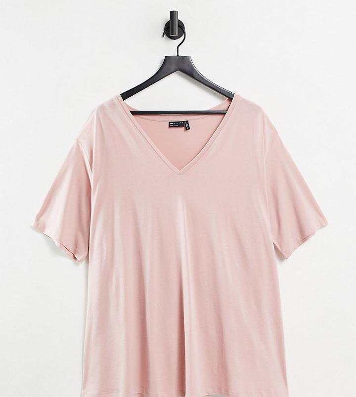 Asos Design Curve Swing V Neck T-shirt In Blush-pink