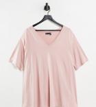 Asos Design Curve Swing V Neck T-shirt In Blush-pink