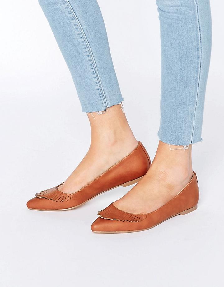 Asos Limbo Fringed Pointed Ballet Flats - Tan