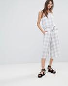 Native Youth Gingham Tie Waist Culottes - Gray