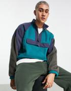 Adidas Originals Adventure Color Block 1/4 Fleece In Legacy Teal With Large Pocket-green