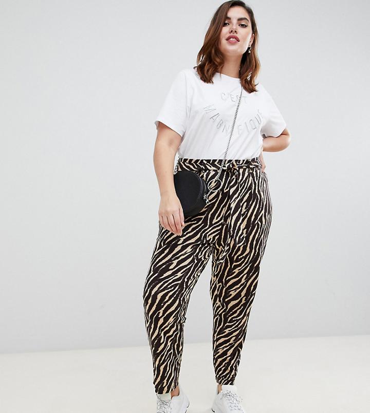 Asos Design Curve Tiger Print Belted Peg Pants - Multi