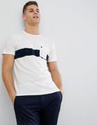 Abercrombie & Fitch Washed Chest Stripe Pocket Moose Logo T-shirt In White/navy - White
