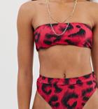 Missguided High Waisted Bikini Bottoms In Pink Leopard - Silver