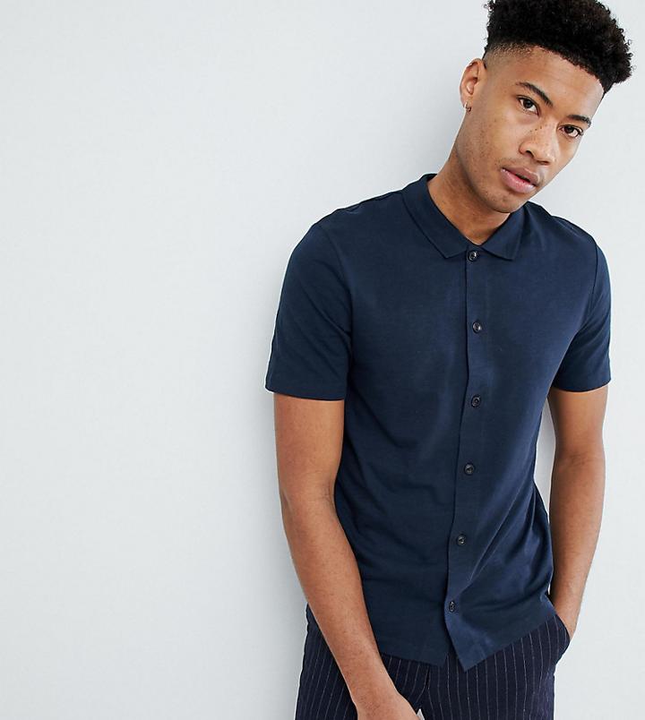 Selected Homme Tall Short Sleeve Jersey Shirt - Navy