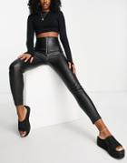 Parisian Faux Leather Pants With Exposed Zip In Black