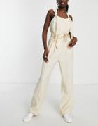 Topshop Strap Detail Jumpsuit In Cream-neutral