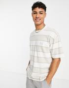 Abercrombie & Fitch Crest Logo Block Stripe T-shirt In Cream-white