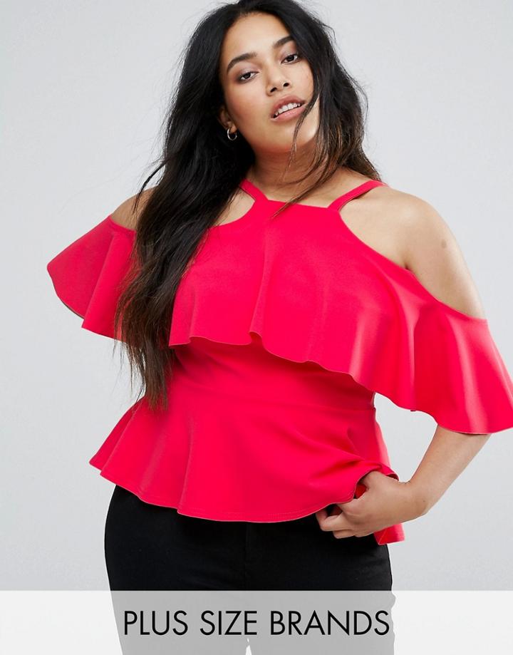 Club L Plus Ruffle Detail Peplum Top - Pink