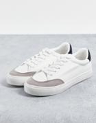 London Rebel Minimal Lace Up Sneakers In White With Black-multi