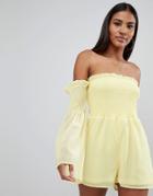 Missguided Shirred Romper - Yellow