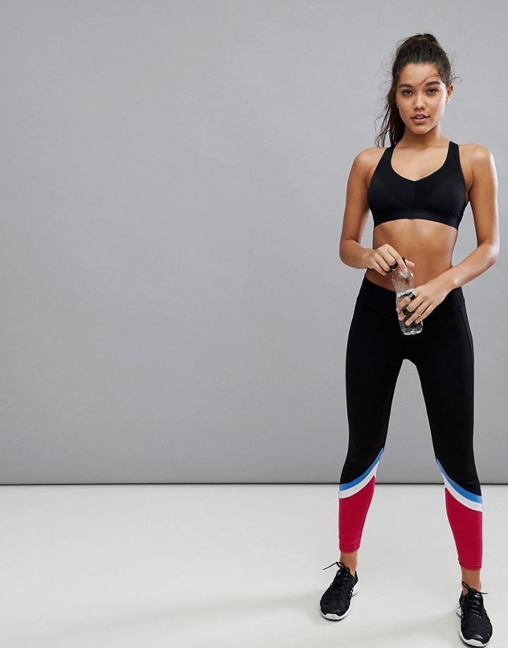 South Beach Color Block Full Length Gym Leggings - Black