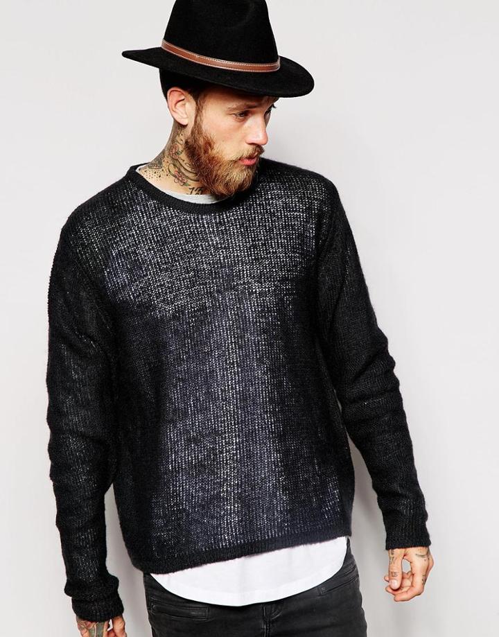 Dr Denim Crew Sweater Escape Lightweight Knit - Black