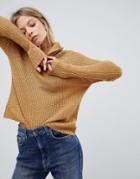 Brave Soul Central Sweater With Loose Roll Neck - Yellow