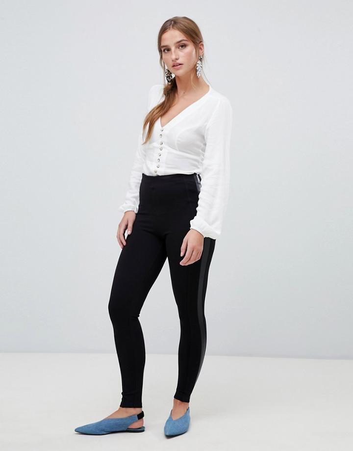 Stradivarius Legging With Pu Side Band - Black