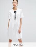 Asos Tall Smock Dress With Eyelet Detail And Grosgrain Tie - White
