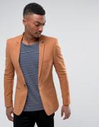 Asos Super Skinny Blazer In Tan Linen Blend - Tan