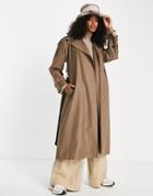 Topshop Long Trench In Mocha-brown