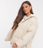 Asos Design Petite Oversized Jersey Hooded Puffer Jacket In Cream-white