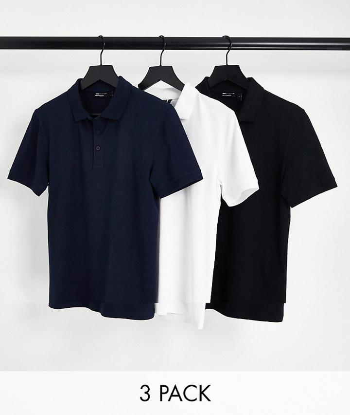 Asos Design 3 Pack Muscle Polo In Multi