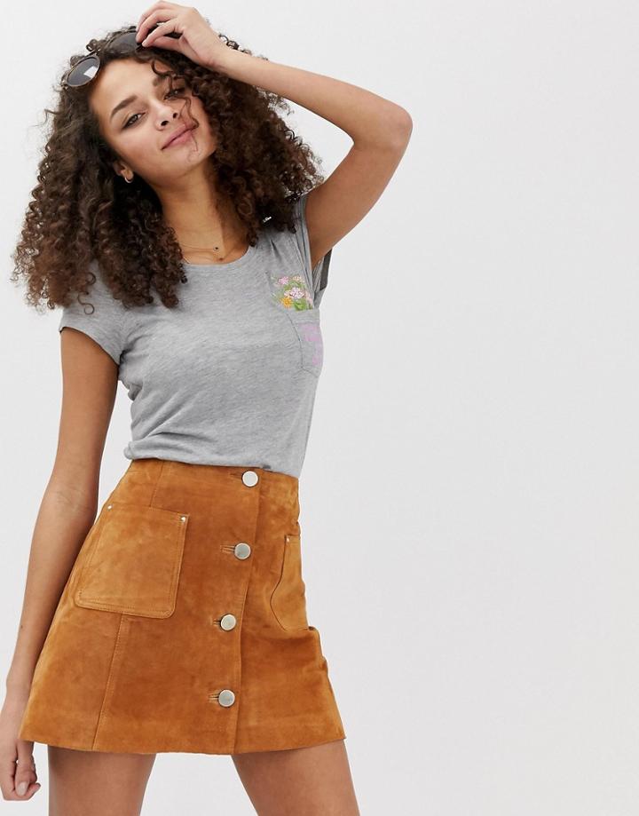 Brave Soul Bouquet Pocket Detail T Shirt - Gray