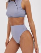 Asos Design Sleek High Leg High Waist Bikini Bottom In Icy Gray - Gray