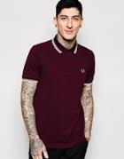 Fred Perry Polo Shirt With Tipping Slim Fit - Mahogany