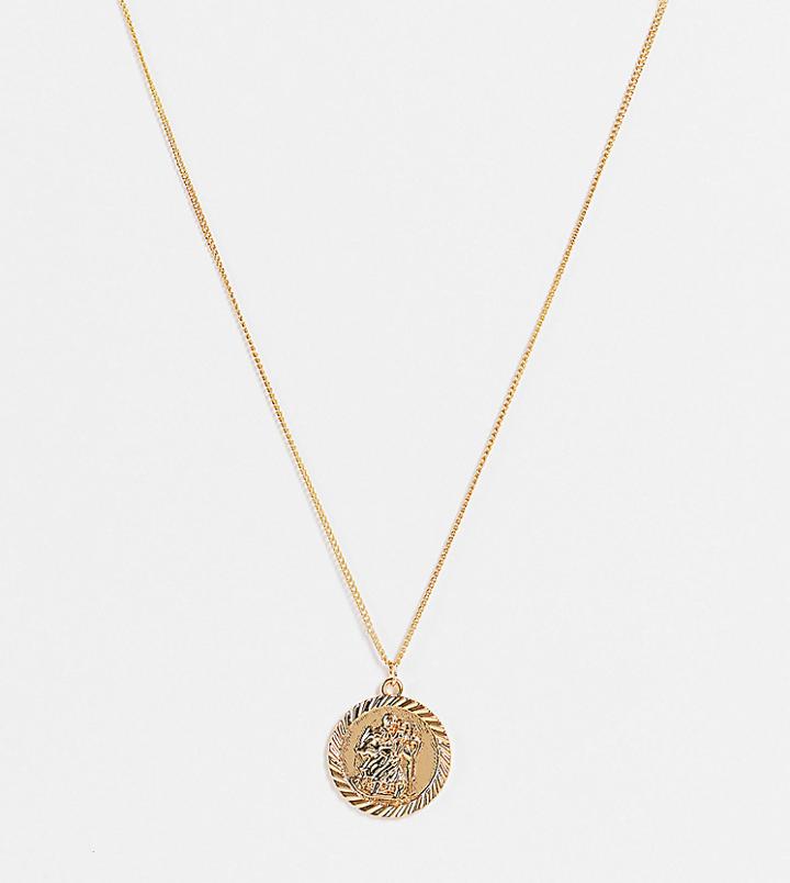 Asos Design Necklace With St Chris Pendant In 14k Gold Plate