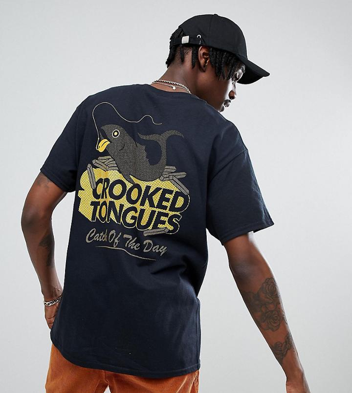 Crooked Tongues T-shirt With Yellow Logo Print In Black - Black