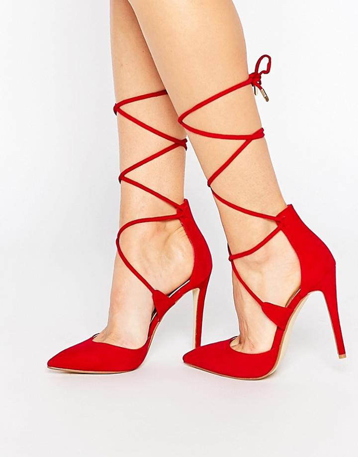 Public Desire Almu Red Lace Up Heeled Shoes - Red