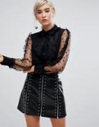 Lost Ink Shirt In Delicate Floral Sheer - Black