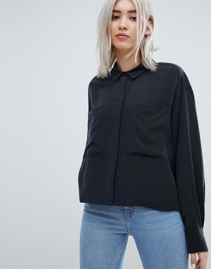 Weekday Crop Cupro Blouse - Black