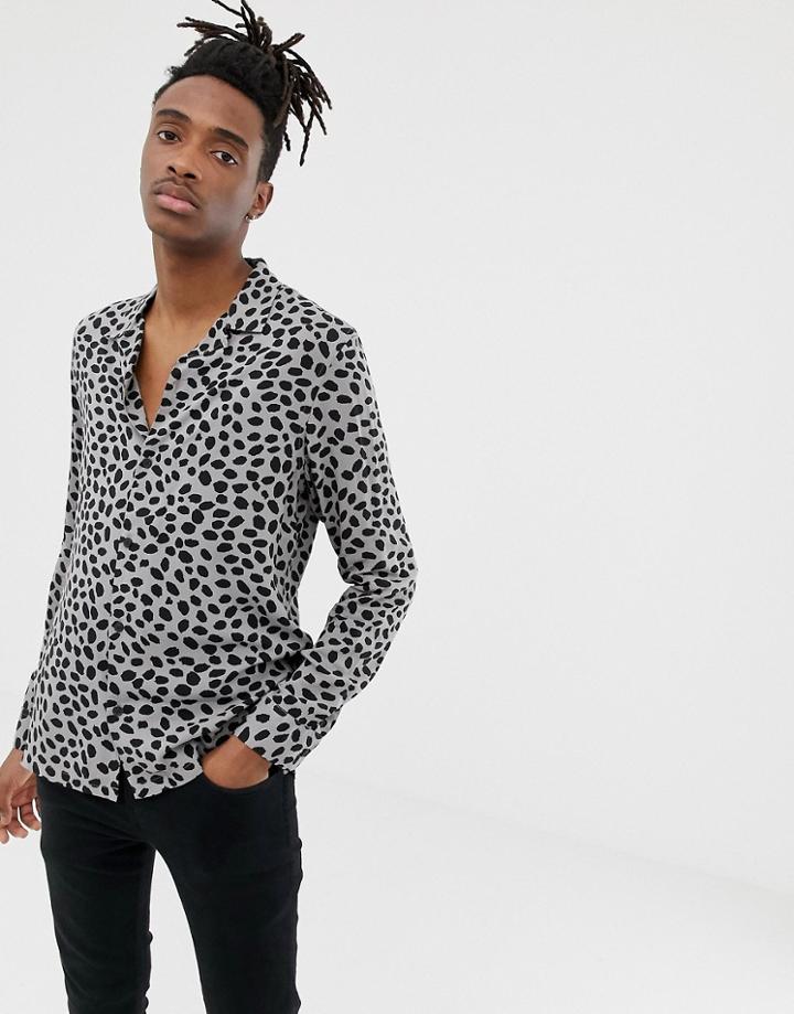 Allsaints Revere Collar Shirt In Beige With Cheetah Print - Black