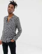 Allsaints Revere Collar Shirt In Beige With Cheetah Print - Black