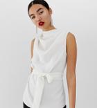 River Island Sleeveless Top With Belt In White - Cream
