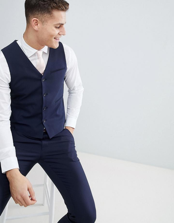 Asos Design Wedding Skinny Suit Vest In Navy