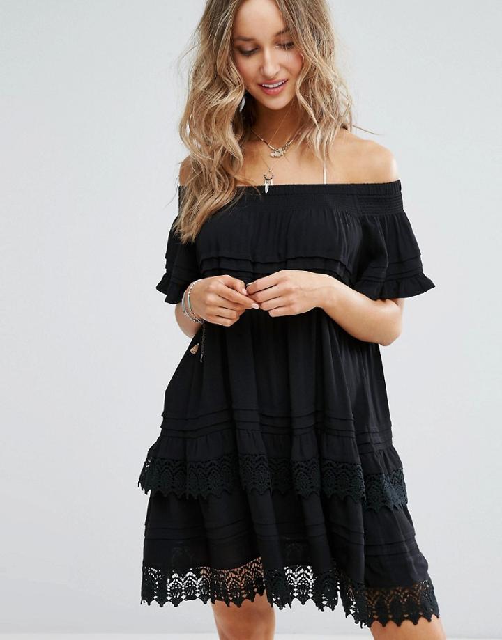 Surf Gypsy Black Off The Shoulder Beach Dress - Black