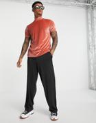 Asos Design High Neck Velour T-shirt In Rust-orange