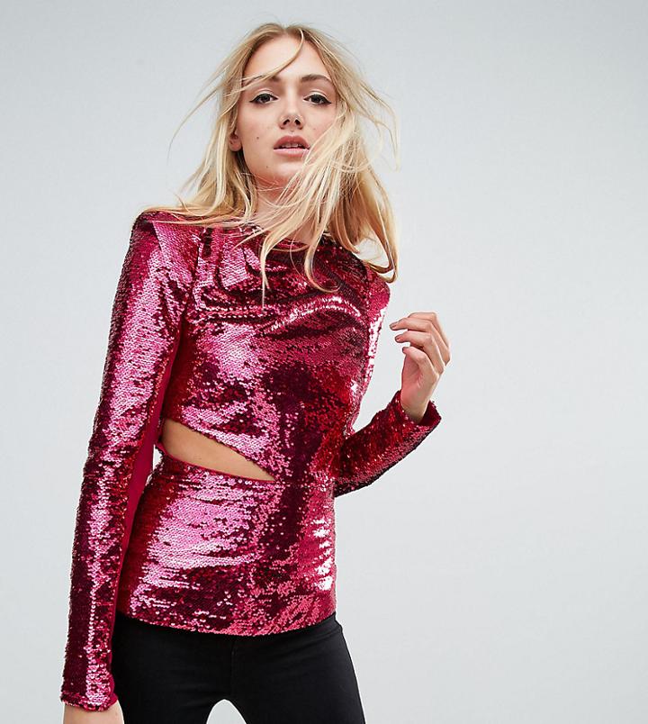 Asos Tall Ultimate Sequin Top With Cut Out - Red
